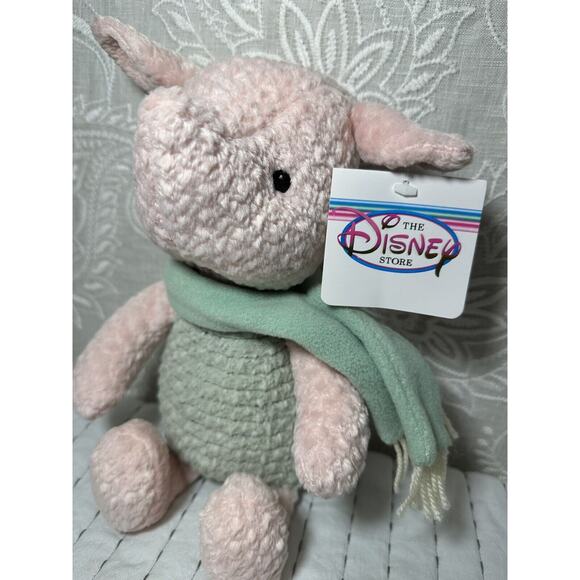 Classic Piglet Plush Disney Store Chenille Sage Green Scarf Textured 13” Vintage - Picture 2 of 5
